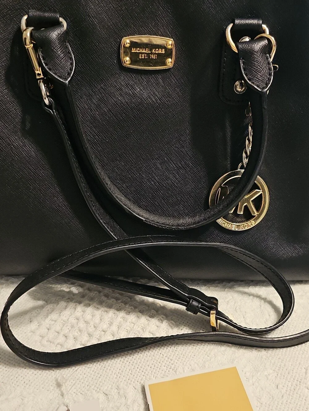 Michael Kors Black Leather Satchel with Gold Accents